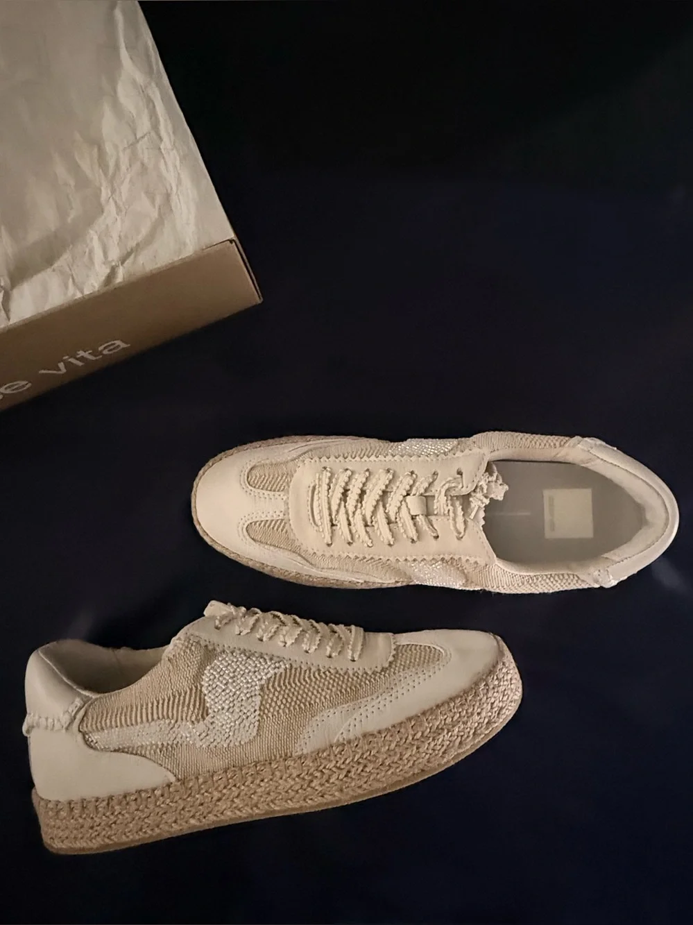 Dolce Vita Cream Beaded Woven Espadrille Platform Sneakers